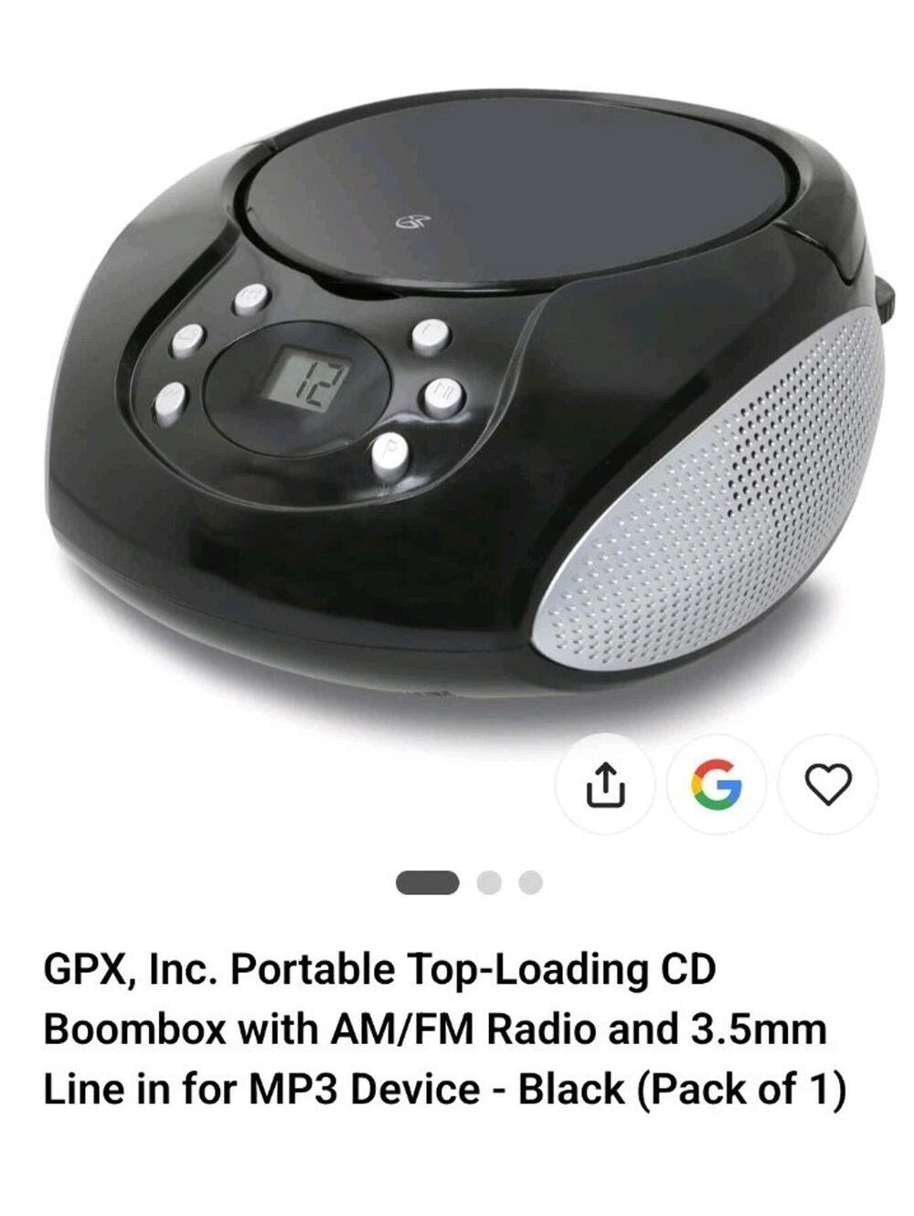 GPX BC112 Portable Boombox CD Player with AM FM Radio and Built in Speakers